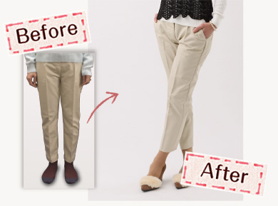 脚のラインを強調したサブリナパンツ風に