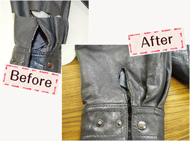 革ジャンパー袖破れ直し