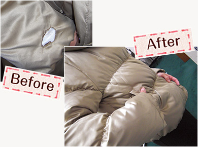 破れたり、焦がしたりしたダウンも見事に復活